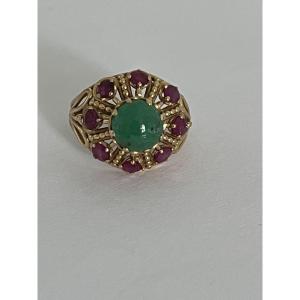 7004- Yellow Gold Ring Emerald 3.00 Ct Ruby