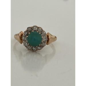 6853- Yellow Gold Turquoise Diamond Daisy Ring