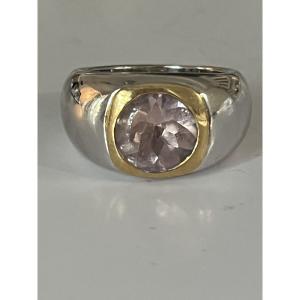6896- Large Yellow Gold And Gray Morganite Bangle Ring