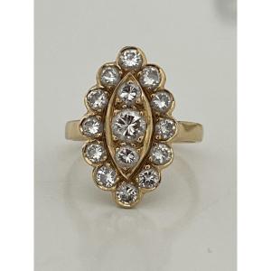 6962 - Yellow Gold And Diamond Navette Ring