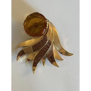 3754 - Important Yellow Gold Citrine Sun Brooch