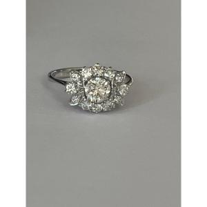 7041 - Vintage Flower Ring In Grey Gold With Diamonds (0.50 Ct In The Center)
