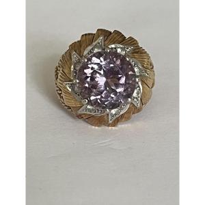 7052 - Elegant Vintage Ring In Yellow And White Gold With Amethyst