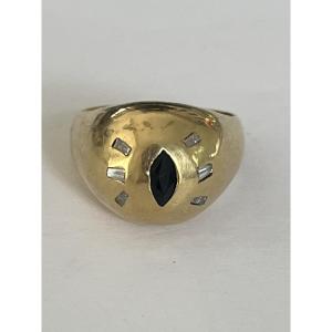 7056 - Yellow Gold Bangle Ring With Sapphire And Diamonds