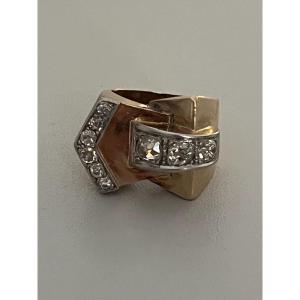 7063 - Tank Ring, Yellow Gold, Platinum, Diamonds