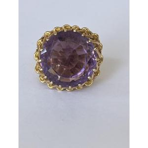 7128 - Vintage Cocktail Ring In Yellow Gold With Amethyst