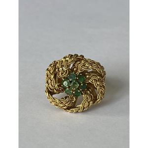 7158 - Vintage Ring With Yellow Gold Threads And Emeralds 