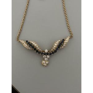 7181a - Vintage Yellow Gold Necklace With Sapphires And Diamonds