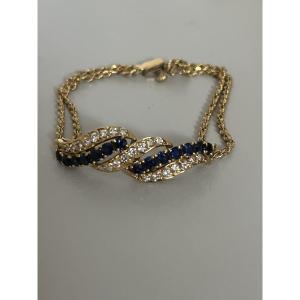 7181b - Vintage Twisted Yellow Gold Flexible Bracelet With Sapphires And Diamonds