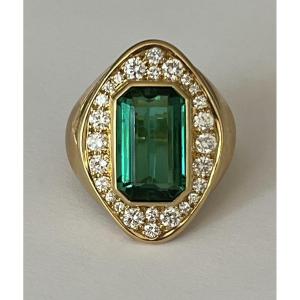 7187- Bage Yellow Gold Green Tourmaline 6.50 Ct Diamonds