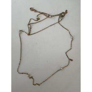 6806 - Long Necklace, Yellow Gold With Pearls