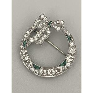 6448 - 1950s Brooch, Platinum, Emeralds, Diamonds