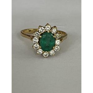 6636 - Daisy Ring, Yellow Gold, Emerald, Diamonds
