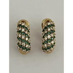 6684 - Yellow Gold Earrings With Diamonds And Emeralds