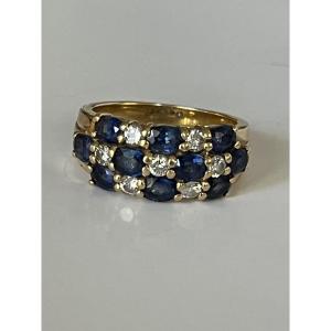 6910 - Yellow Gold Band Ring With Sapphires And Diamonds