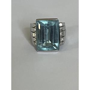 112- Platinum Ring With 11 Ct Santa Maria Aquamarine And Diamonds