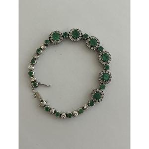 7263- Bracelet White Gold Emeralds 4.00 Ct Diamonds 2.20 Ct