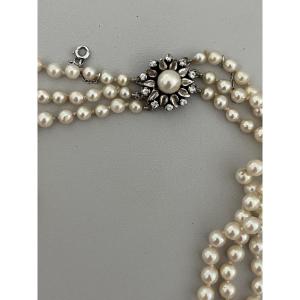 7257 - 3-strand Akoya Pearl Necklace With Silver Clasp