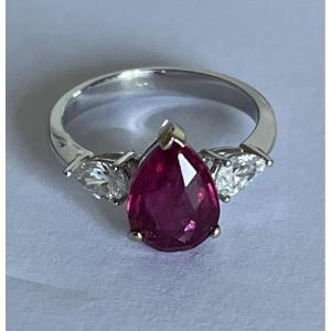 7290 - White Gold Ring With Tourmaline, Rubellite, And Diamonds