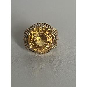 7304 - Vintage Cocktail Ring In Yellow Gold With Citrine