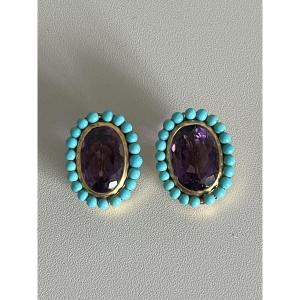 5088 - Vintage Amethyst And Turquoise Earrings