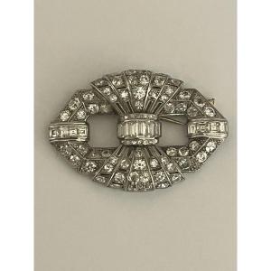 5427 - Art Deco Brooch In Platinum, Grey Gold, And Diamonds