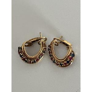 6122 - Vintage Yellow Gold Ruby Sapphire Earrings