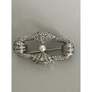 7014- Brooch Pendant 1930 Platinum Diamonds Akoya Pearl
