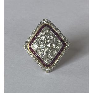 7103 - Belle Epoque Ring In Yellow Gold With Diamonds (2.00 Ct) And Ruby