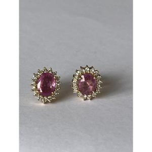 7121 - Yellow Gold Earrings With Pink Sapphires (2.40 Ct) And Diamonds