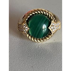 5090 - Vintage Yellow Gold Malachite Diamond Ring