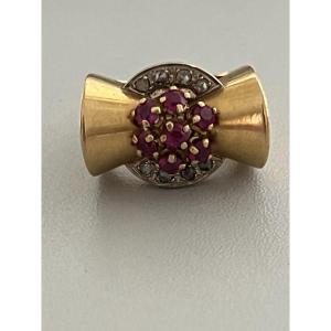 7311 - Tank Ring, Yellow Gold, Ruby, Diamonds