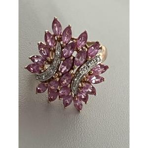 7331 - Ring In White Gold, Rose Gold, Pink Sapphires, And Diamonds