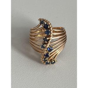7338 - Yellow Gold Cocktail Ring With Sapphires