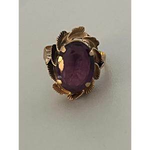 7376 - Vintage Foliage Ring, Yellow Gold, Amethyst