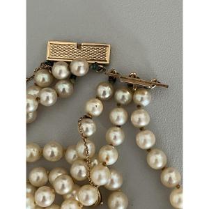 6608 - 3-strand Akoya Pearl Necklace With Yellow Gold Clasp