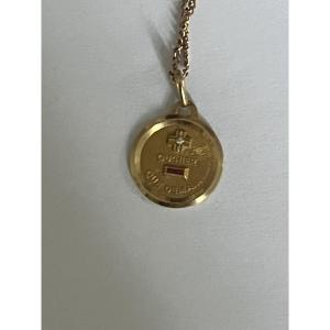7016- A. Augis Love Medal, Yellow Gold On Gold Chain