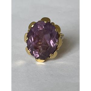 7075 - Vintage Cocktail Ring In Yellow Gold With Amethyst