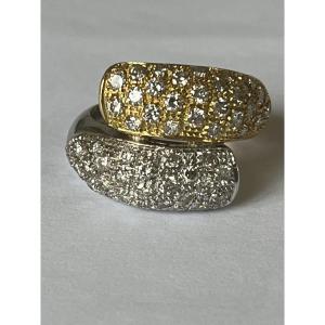 7077 - Vintage Cross Ring In Yellow And Grey Gold With Diamonds