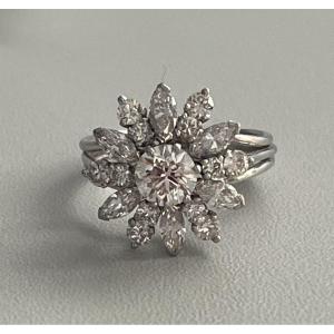7155 - Platinum Flower Ring With Diamonds (3.00 Ct Total)