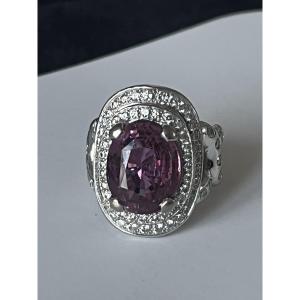 7163 - Vintage Ring In White Gold With Pink Sapphire 4.70 Ct Diamonds