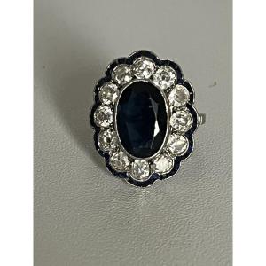 7176 - Vintage Platinum, Sapphire, And Diamond Ring