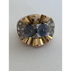 7269 - Tank Ring In Yellow Gold With Star Sapphires And Diamonds