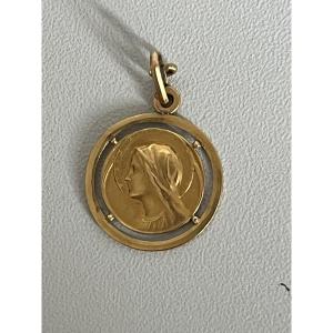7410d - Yellow Gold Religious Medal Of The Virgin Mary