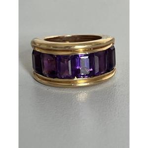 7413 - Vintage Yellow Gold Band Ring With Amethysts