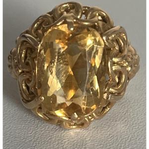 7417 - Vintage Cocktail Ring Yellow Gold Citrine