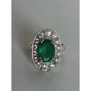 7321 - Vintage Yellow Gold Emerald Ring (3.50 Ct) Diamonds