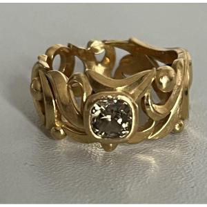 7333 - Vintage Band Ring Yellow Gold Diamond 0.60 Ct