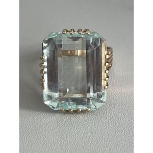 7339 - Importange Vintage Ring Yellow Gold Aquamarine 25.00 Ct