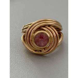 7445 - Vintage Yellow Gold Thread Ring Pink Tourmaline